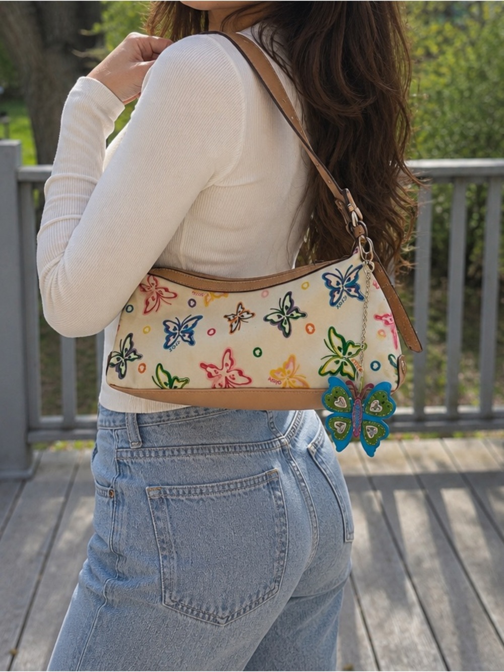 XOXO Y2K Butterfly Print Baguette Shoulder Bag w/ Charm